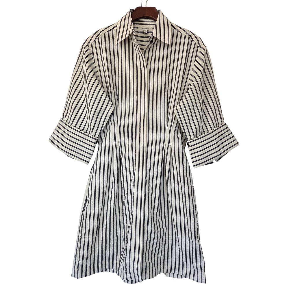 Madewell Tucked Mini Shirtdress Seersucker Striped 2 Gray NWT $148 NW039‎